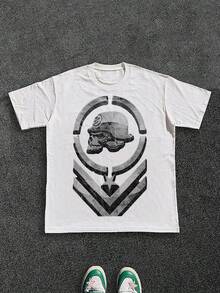 Edgy - And - Combat - Themed Men's Clothing With Symbolic - Motif, 100% Cotton 220g - White - View 1