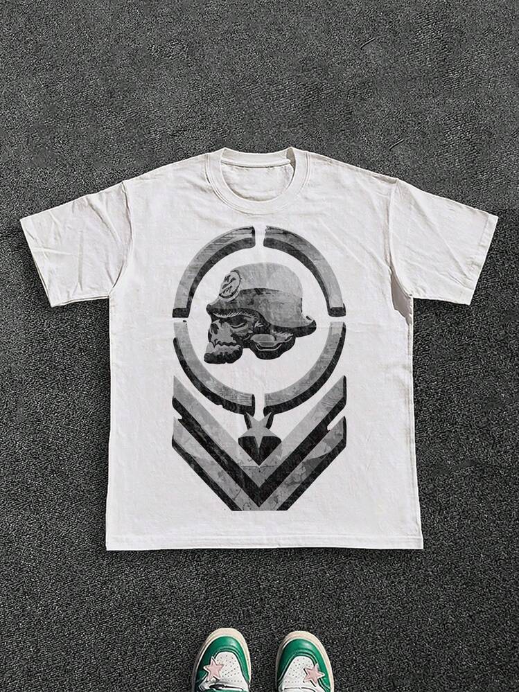 Edgy - And - Combat - Themed Men's Clothing With Symbolic - Motif, 100% Cotton 220g - trắng - Xem 1