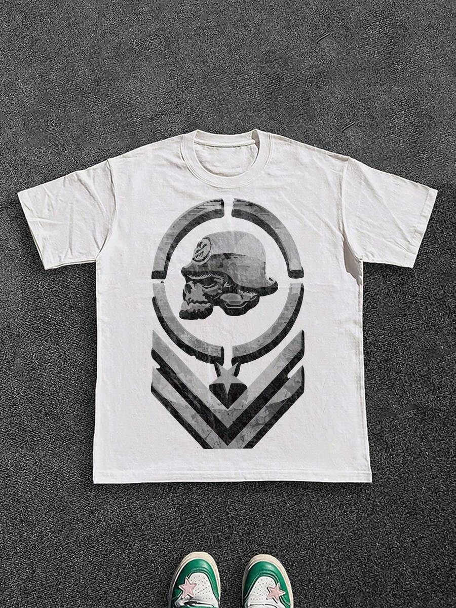 Edgy - And - Combat - Themed Men's Clothing With Symbolic - Motif, 100% Cotton 220g - White - View 1