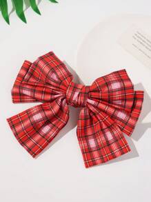 1pc Girls' Cute British Style Plaid Bow Spring Hair Clip Accessory