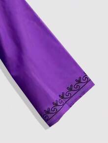 Women's V-Neck Belted Placement Print Dress - Purple - View 4