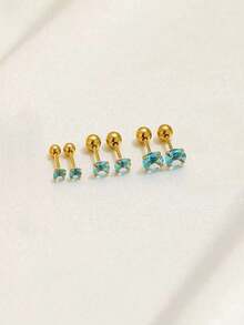 6 件/套优雅简约女士耳环，钛钢镶嵌人造锆石耳钉，闪亮且方便穿耳环