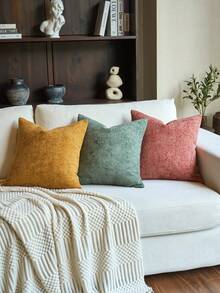 1pc Chenille Raised Edge Pillow Case (No Insert), Fashionable Modern Jacquard Chenille Throw Pillow Cover, Suitable For Home, Sofa, Bed Decor, All Seasons - Green - View 7