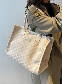 Bolso de tela casual de unicolor para mujeres, bolso grande de nailon y algodón con forma de diamante, bolso de hombro simple y ligero para ir a la escuela o de compras, bolso bandolera acolchado para viajes al aire libre