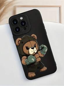 1 chiếc ốp lưng điện thoại TPU màu đen hình gấu đấm bốc, chống sốc, bao phủ toàn bộ màn hình, tương thích với Apple 16, 15, 14, 13, 12, 11 Pro Max, chống nước, chống rơi vỡ và chống trầy xước. - Nhiều màu - Xem 2