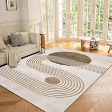 抽象几何形状区域地毯，适合卧室、客厅、办公室、书房、玄关、房间装饰（可用作地垫）、现代矩形吸水米色地毯、可水洗防滑、客厅地毯 - 室内四季家居装饰、卧室地毯、客厅大地毯、米色和棕色色调、卧室地毯、客厅装饰 | 卧室装饰 - 彩色 - 查看 3