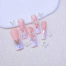 20pcs Silver Butterfly Nail Decorations 3D Rhinestone Butterfly Nail Art Jewelry Supplies, Bride Manicure Alloy Accessories - Silver - View 5