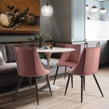 HOMYLIN Juego de 2 Sillas de Comedor con Terciopelo Moderno sillas Laterales con Metal Piernas, Conjunto 2 de sillas de Acento para Sala de Estar,Cocina,Comedor, (Verde Oscuro) - rosa - Ver 4
