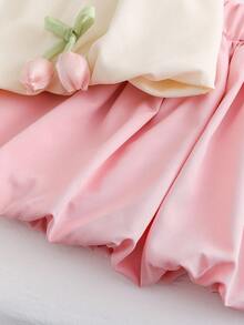 两件套年轻女孩可爱清新公主风格无袖郁金香印花吊带背心和休闲裙套装，户外装