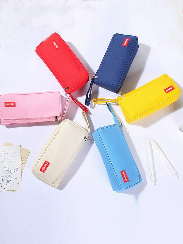 1pc Canvas Compact Tool Bag, Simple & Fashionable Pencil Case / Makeup Bag, Suitable For Exam And Tool Storage