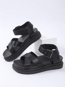 Women's Platform Wedge Comfortable Non-Slip Sandals, Suitable For Wide Feet, Black Flat Sandals, Casual Buckle Summer Shoes, Comfortable Open Toe Sandals - Black - View 6