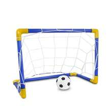 Set de portería plegable de mini fútbol/fútbol de plástico con red desmontable, de alta resistencia para interior y exterior, regalo de cumpleaños - Azul - Ver 2
