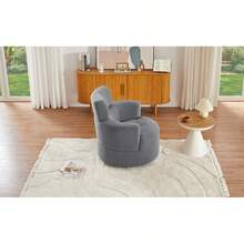 Silla giratoria acolchada de 360° con reposacabezas ajustable para sala de estar, dormitorio, oficina y hotel, gris-9197 - Multicolor - Ver 1