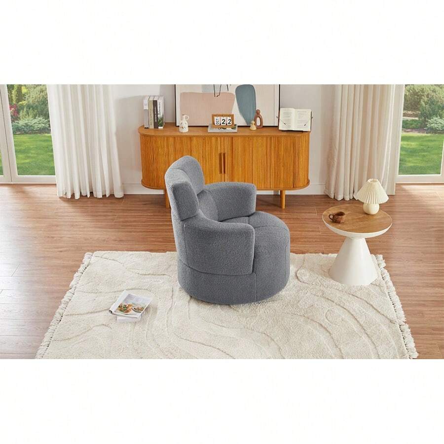 Silla giratoria acolchada de 360° con reposacabezas ajustable para sala de estar, dormitorio, oficina y hotel, gris-9197 - Multicolor - Ver 1