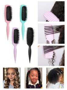 适用于卷发、波浪发和卷曲发的卷发梳 - 气流空心设计，可快速干燥并增强卷发，防毛躁顺发梳，干湿两用，轻巧无拉力梳，适合儿童、青少年和小女孩，非常适合旅行、居家、沙龙，用于定型卷发的梳子