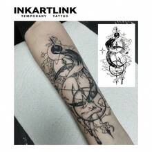 INKARTLINK，狐狸设计，临时纹身贴纸，防水持久，魔法纹身，假纹身，持续长达15天，半永久纹身，纹身贴纸 - 黑色 - 查看 3
