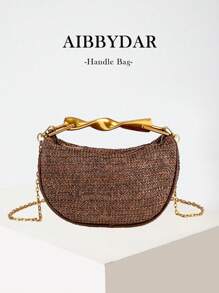 Geantă de paie cu mâner metalic la modă, stil casual de vacanță, geantă de mână simplă pentru femei, potrivită pentru plajă, articole esențiale de călătorie, utilizare în vacanță, accesorii de plajă perfecte pentru femei