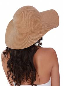 1 件草边女士纯色波西米亚风草帽，适合度假，时尚女士春夏沙滩帽，宽边，防晒，个性化编织草帽，适合旅行和度假蝴蝶结