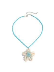 1 件优雅海洋度假风格贝壳与花朵吊坠项链，波西米亚串珠项链，女士珠宝配饰，适合海滩度假 - 彩色 - 查看 5