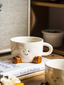 1 件可爱卡通陶瓷杯带脚印表情，家用下午茶咖啡杯，拿铁杯，花茶杯，早餐牛奶杯，情侣水杯，节日礼物，送给家人和朋友的礼物 - 彩色 - 查看 3