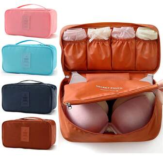 1pc Portable Travel Organizer Bag, Multifunctional Bra & Underwear Storage Pouch, Toiletry Cosmetic Bag, Suitable For Outdoor Travel