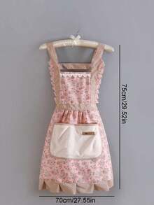 1/3 szt. Elegancki fartuch w stylu księżniczki z drobnymi kwiatowymi zdobieniami i koronką, wodoodporna i oddychająca sukienka-sukienka, słodki fartuch w drobne kwiatowe zdobienia, fartuch na prezent (nieznaczne różnice w kolorze i nadruku ze względu na różnice w partii, ale nie wpływają na użytkowanie, nie zaleca się zakupu)