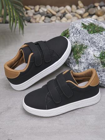 1 paire de baskets casual à scratch unisexes pour enfants, chaussures plates confortables à enfiler, convenant pour le port en extérieur en toutes saisons