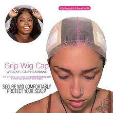 Wig Cap With Grip Band For Keeping Wigs In Place, More Full Cap-Wide Transparent Lace For Lace Front Wigs - Brown/Black/Nude Non Slip Cap Make Your Wig Be Glueless (Brown-M) - Nude - View 2