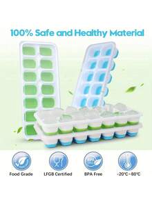 1/2/4个装硅胶冰格，易脱模且柔韧，14格4色混合，带防溢可拆卸盖，可堆叠，厨房配件，小型厨房工具 - 彩色 - 查看 7