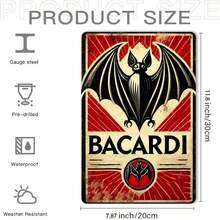 1 件百加得蝙蝠金属锡标牌，30x20 厘米合金，2D 高清打印，复古酒吧和男人洞穴墙壁装饰，易于悬挂，耐用，适合家庭、办公室或礼物，孔样式随机