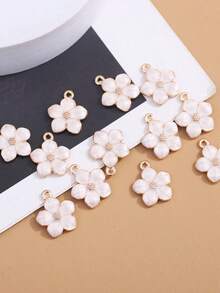 10pcs/Pack Zinc Alloy Pink Enamel Flower Shaped Small Pendant, Suitable For Earrings, Necklaces, Bracelets DIY