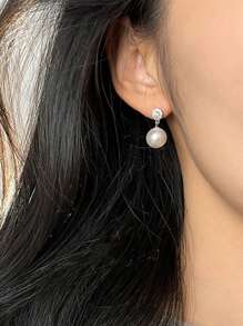 1 Paar glamouröse 925 Sterling Silber Ohrringe mit kubischem Zirkonia & Kunstperle, Partyschmuck Ohrringe für Frauen, Geschenkschmuck