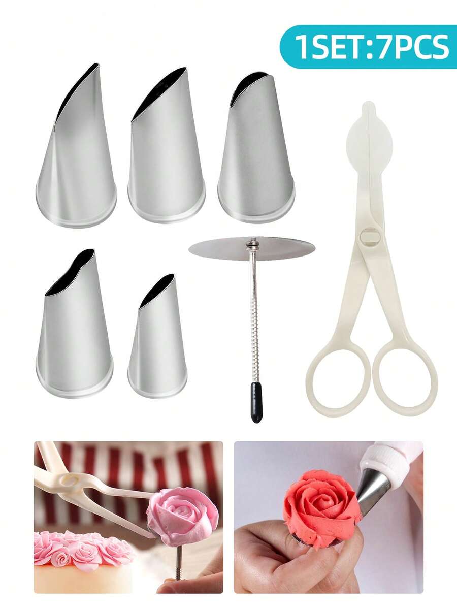 7pcs Cake Decorating Tool Set - Piping Nozzles, Piping Nail, Piping Scissors, Baking Tools For Cake, Cupcake, Cream Cookies, Kitchen Gadgets - Decoration Set - View 1