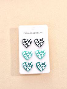 3 Pairs Bohemian Style Acrylic Geometric Print Earrings For Women, Jewelry For Party And Vacation