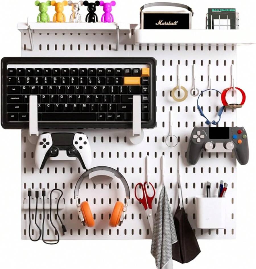 Combination Kit, Pegboards And Accessories Modular Hanging For Gaming Setup, Gaming Station Peg Board, Gaming Organizer, Wall Game Controller Holder, Headset Stand (Black, 33″*22″) - trắng - Xem 1