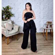 Conjunto 3 Peças Calça Blusa Capa e Top Tomara Que Caia Elegante Preto Social Várias Formas de Usar