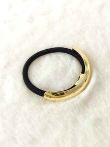 1 件几何褶皱金属发圈，优雅高端马尾辫发圈，高弹力时尚女性，极简主义超然风格，新款金属编织发饰，马尾辫夹，发圈，发圈，发绳，发饰 - 金色 - 查看 5