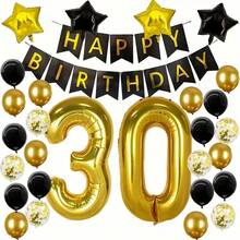 40" Gold Foil Number Balloon + Birthday Banner + Star Balloons Decoration Set For 30th, 40th, 50th, 60th Birthday Retirement Party - Multicolor - View 10