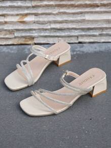 Women's Elegant Outdoor Party Solid Color Fashion Minimalist Rhinestone Decor Comfortable High Heel Sandals, Summer