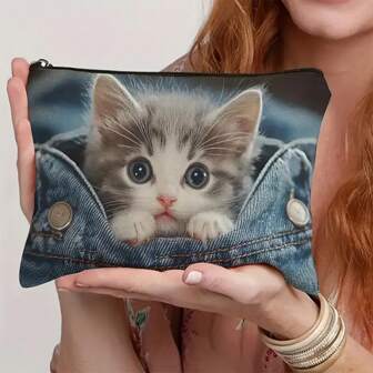 1 件热销趣味化妆包，可爱化妆包，小猫化妆包，小猫爱好者礼物，多功能便携式盥洗包，户外配件包，旅行化妆包，非常适合旅行、度假、商务、健身、露营和户外使用，返校。学校圣诞礼物应急包