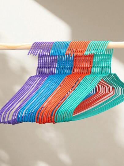 10 قطع من شماعات المعدن المطلي بالزنك، مطلية بالبلاستيك، ألوان عشوائية، عرض 16 بوصة (37 سم)، سمك 13 جيج