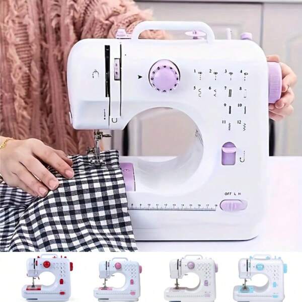 1pc Mini Electric Sewing Machine, Portable Electric Sewing Machine, Multi-Functional Household Sewing Machine, Adjustable Speed, 12 Stitches Suitable For Parents, Beginners, Hobbyists, Lightweight & Easy To Carry, Can Be Used Indoors Or Outdoors, Manual Operation Possible Without Power, Includes Main Unit, Power Adapter, Instruction Manual