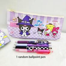 Sanrio 2PCS Sanrio Stationery Set: Cartoon Pencil Case + Random Sanrio Pen, Large Capacity, Ideal For Holiday Gifts