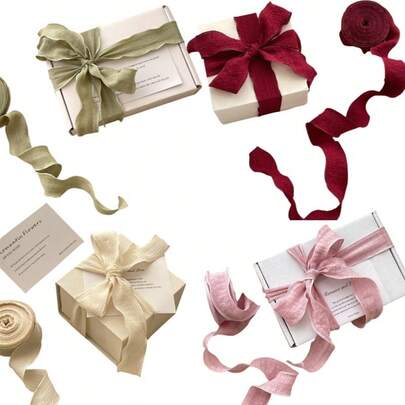 4厘米褶皱缎带，优质弹性带，适用于女神节、母亲节、情人节、蛋糕、生日礼盒包装、礼品包装、发饰、花束、蛋糕装饰DIY、蝴蝶结