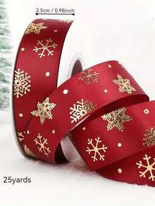 2.5cm*25yards Christmas Ribbon, Burgundy & Olive Green Polyester Satin Ribbon, Holiday Festive Ribbon With Snowflake And Christmas Tree Pattern, Suitable For Gift Wrapping, Party Decoration, Bow Making, Sewing And Craft