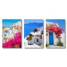 3pcs Santorini Greece Island Poster Aegean Sea Landscape Canvas Print Painting Travel Poster Wall Art Living Room Decoration Optional Frame