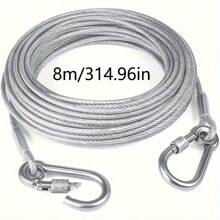 1 pièce Corde à linge en acier inoxydable de 196 pouces (environ 5 mètres) avec revêtement PVC imperméable. Idéale pour le linge d'intérieur/extérieur, le camping, la salle de bain et la chambre étudiante. Avec boucle antidérapante et crochet coulissant lisse. Accessoires de lessive, cintres