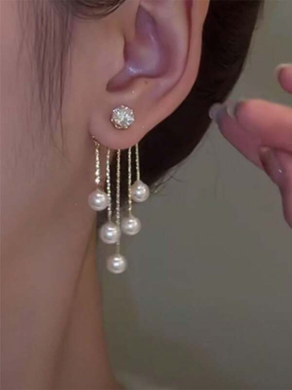 topshiny Korean Style High-End Pearl Tassel Earrings, Fashion Elegant Unique Vintage Pendant Double Wearing Design