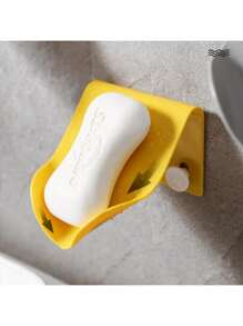 1 pieza Jabonera de baño sin perforación, estante montado en la pared para caja de jabón y drenaje, estante de almacenamiento de cocina, color aleatorio, de vuelta a la escuela