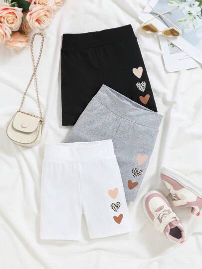 3 Stück Mädchen Lässig Herz Muster Leggings, bequem, für Frühling/Sommer/Herbst